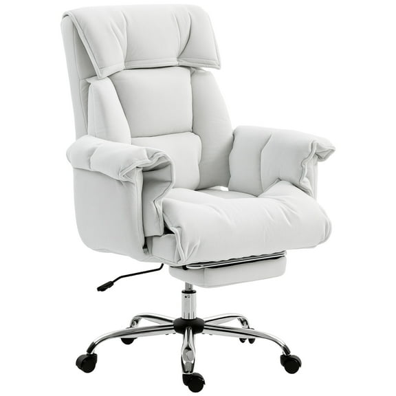 HOMCOM Executive Office Chair, Computer Desk Chair with Footrest, Cream