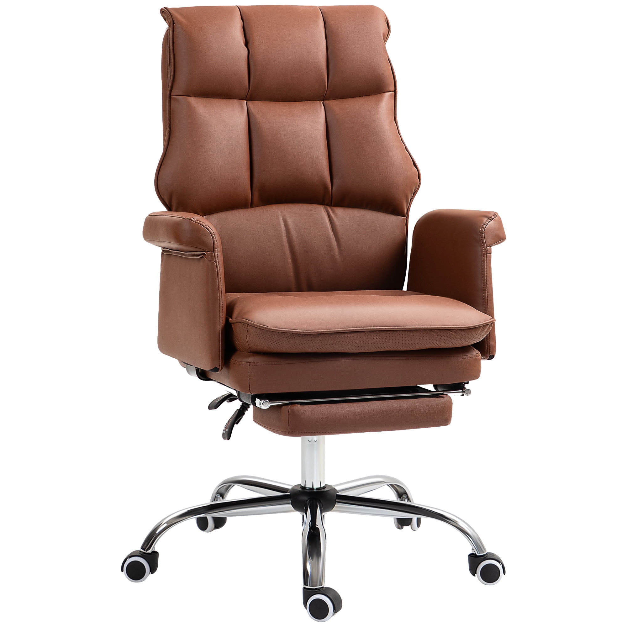 Brown Leather Executive Office Chair with Metal Base and Footrest