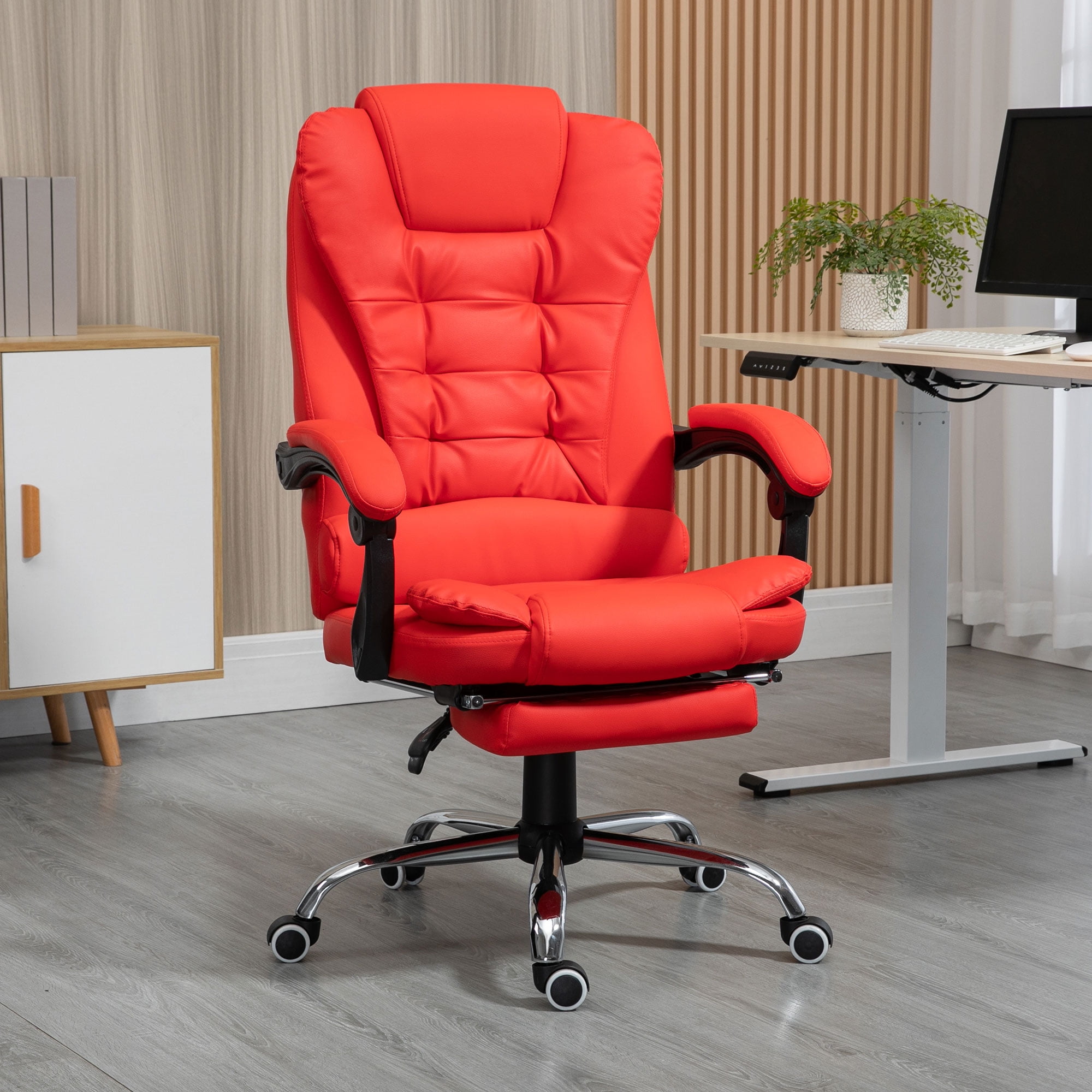 HOMCOM Executive Office Chair with Footrest, Padded Armrests, Red