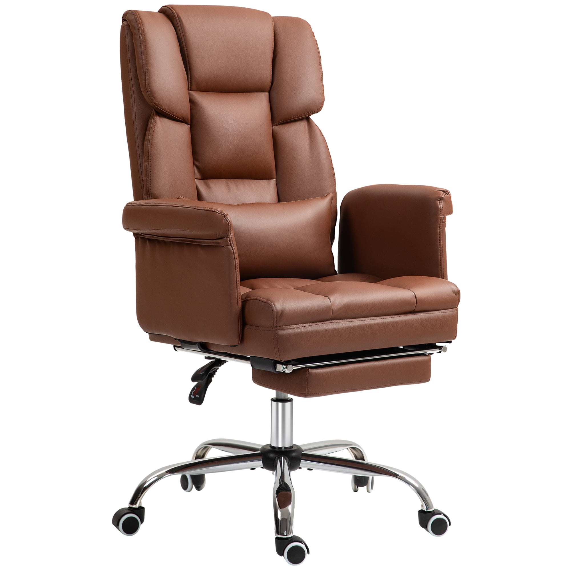 Brown Leather Executive Swivel Office Chair with Metal Base