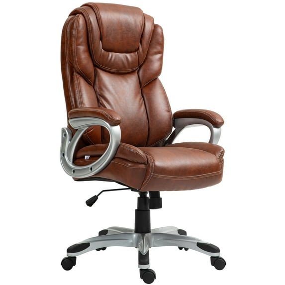 HOMCOM Executive Office Chair with Swivel Wheels, PU Leather Office Chair & Adjustable Height, Brown