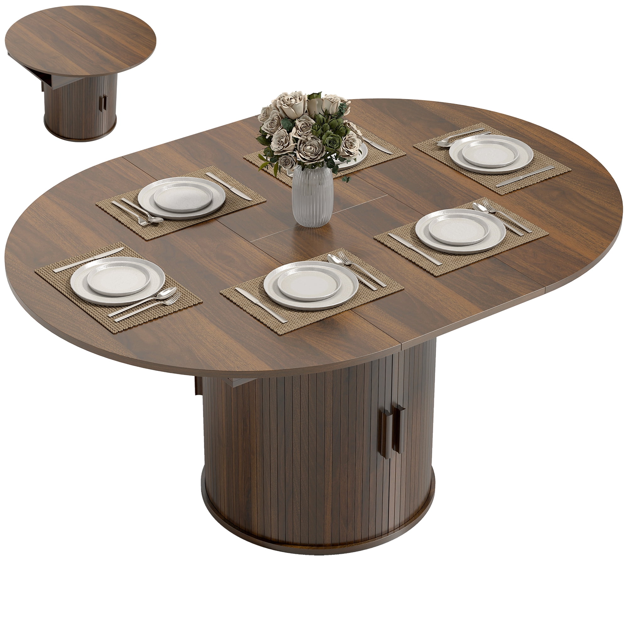 HOMCOM Extendable Dining Table for 6, 60 Inch Farmhouse Oval Kitchen ...