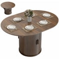 thumbnail image 1 of HOMCOM Extendable Dining Table for 6, 60 Inch Farmhouse Oval Kitchen Table with 2-Tier Storage Shelf and Fluted Sliding Doors, Walnut, 1 of 9