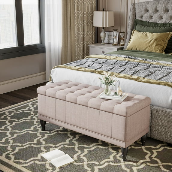 HOMCOM Fabric Storage Ottoman Shoe Bench Tufted Stool Lift Top Home Furniture