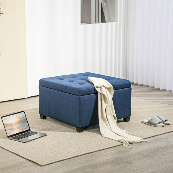 HOMCOM Fabric Tufted Storage Ottoman with Flip Top for Living Room Bedroom