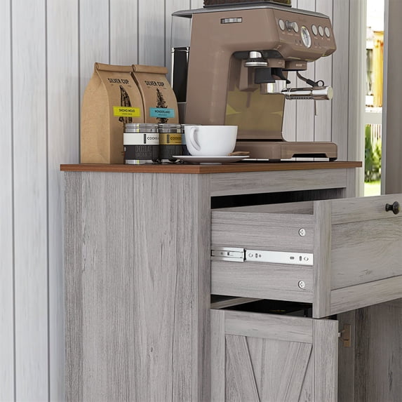 HOMCOM Farmhouse Accent Cabinet - Light Gray Sideboard with Barn Door & Shelf