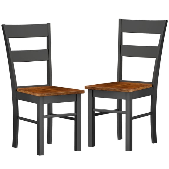 HOMCOM Dining Chairs, Set of 2 Rubber Wood Kitchen Chairs with Open Back, Farmhouse Dining Room Chairs, Black