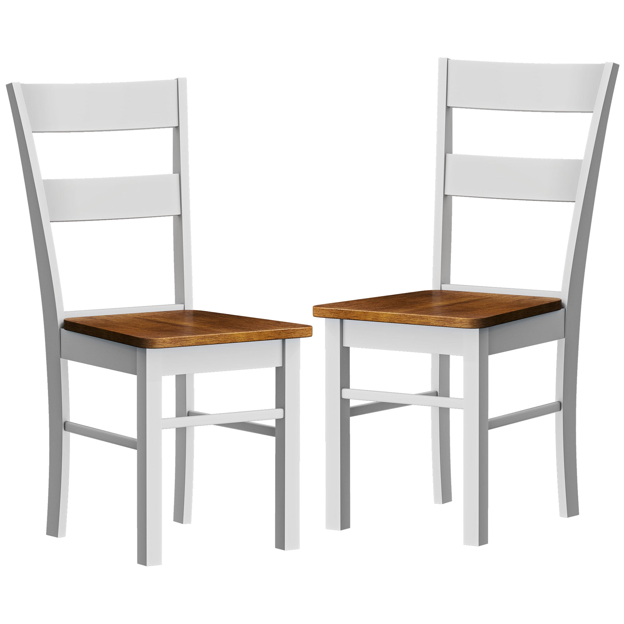 HOMCOM Dining Chairs, Set of 2 Rubber Wood Kitchen Chairs with Open Back, Farmhouse Dining Room Chairs, Light Gray