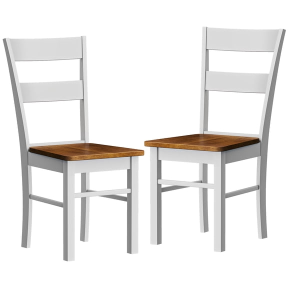 HOMCOM Dining Chairs, Set of 2 Rubber Wood Kitchen Chairs with Open Back, Farmhouse Dining Room Chairs, Light Gray