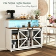 thumbnail image 1 of HOMCOM Farmhouse Coffee Bar Cabinet with LED Lights and Sliding Barn Doors, 55" Wine Bar Cabinet with Wine Racks and Glass Holder, Distressed White, 1 of 9