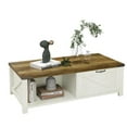 thumbnail image 1 of HOMCOM Farmhouse Coffee Table with Storage Drawer & Open Shelf - White & Deep Walnut Rustic Living Room Furniture, 1 of 6