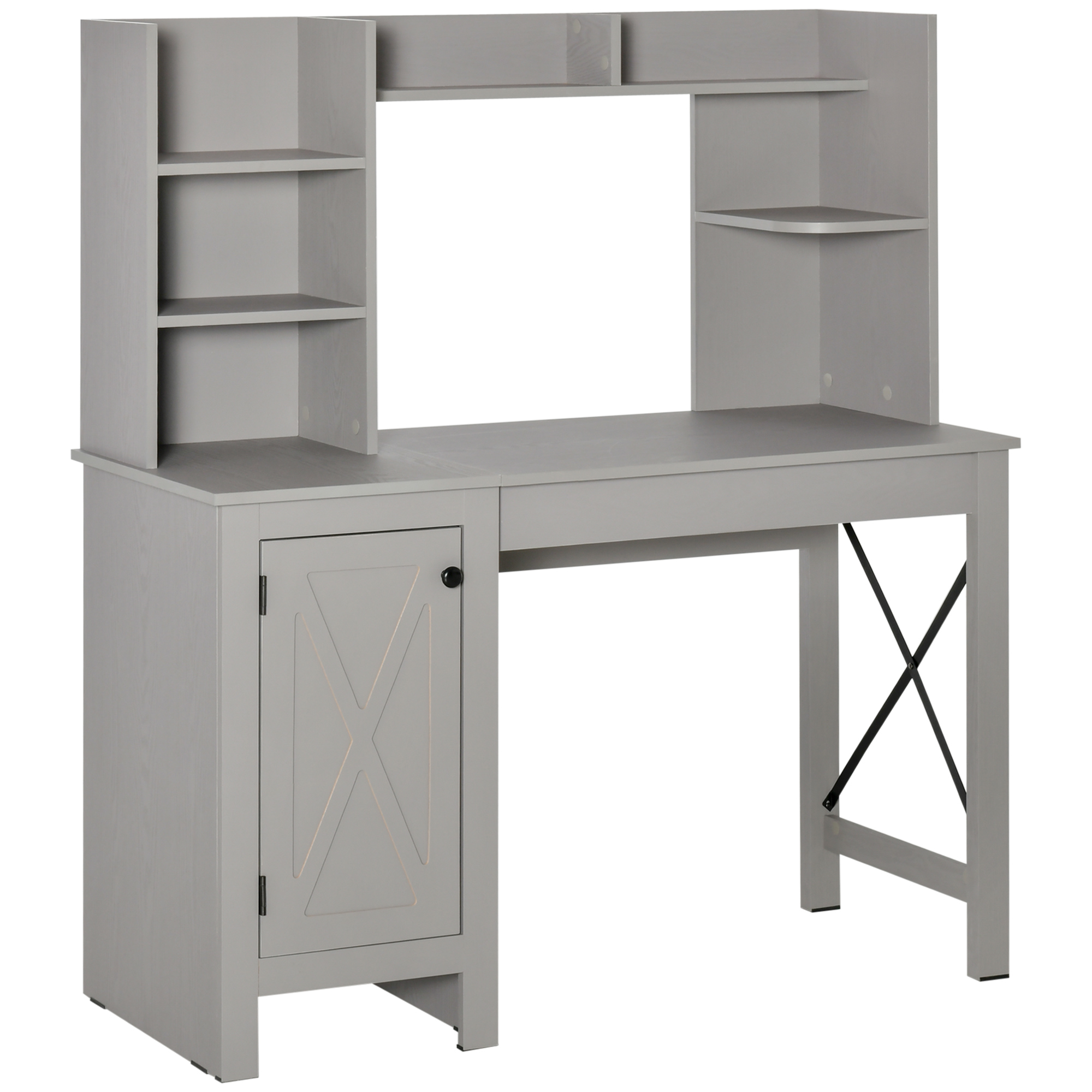 HOMCOM Farmhouse Computer Desk with Hutch and Cabinet, Home office Desk with Storage, for Study, Light Grey - image 1 of 9