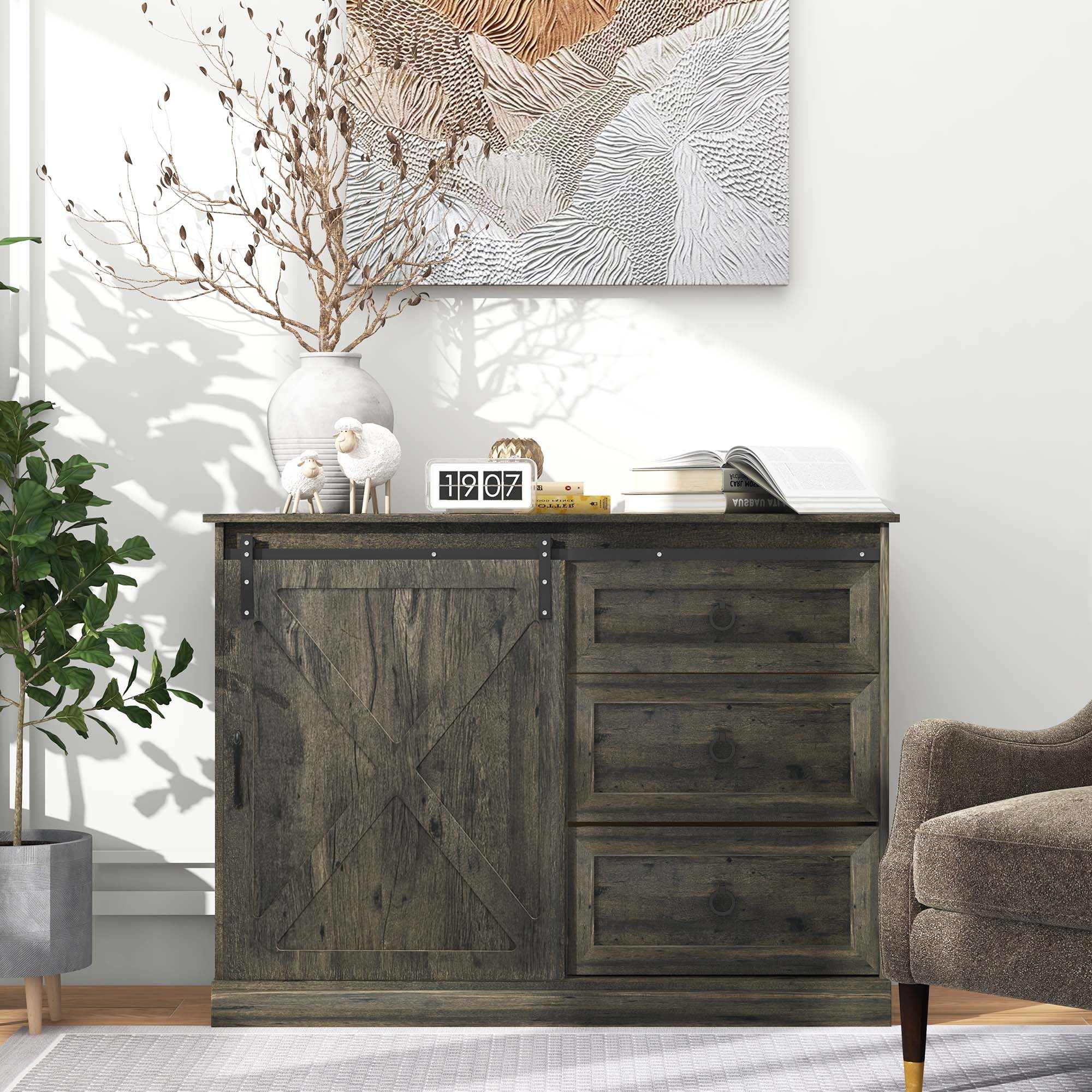 Dark Gray 6-Tier Steel and Wood Buffet Sideboard