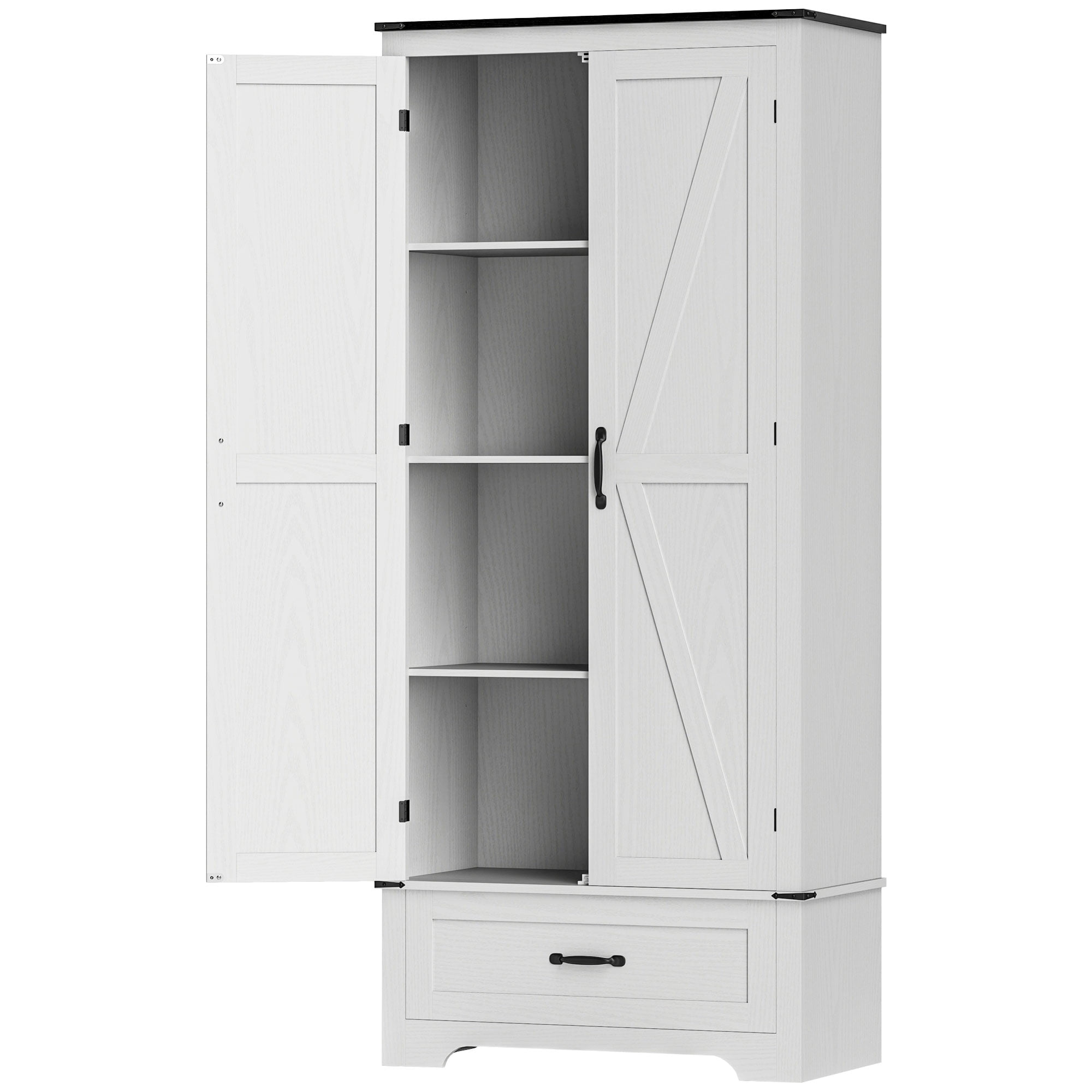 HOMCOM Farmhouse Pantry Cabinet, Kitchen Pantry Cabinet, Distressed White