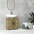 thumbnail image 1 of HOMCOM Farmhouse Pedestal Sink Storage Cabinet, Freestanding Bathroom Sink Cabinet with 2 Barn Doors and Adjustable Shelf, Distressed Light Gray, 1 of 9
