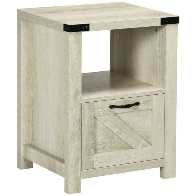 Farmhouse Side Table with Storage for Living Room Oak