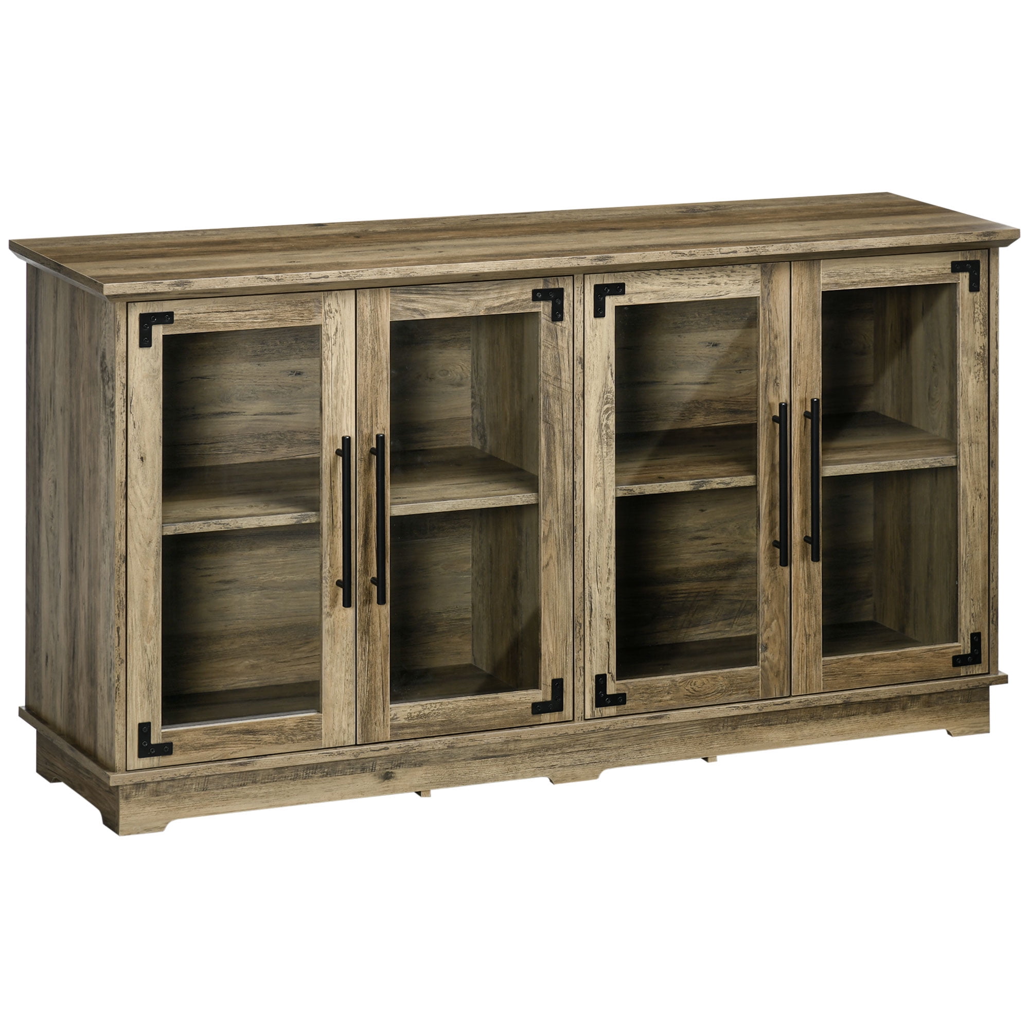 Farmhouse Sideboard, Buffet Coffee Bar with 4 Glass Doors, Credenza