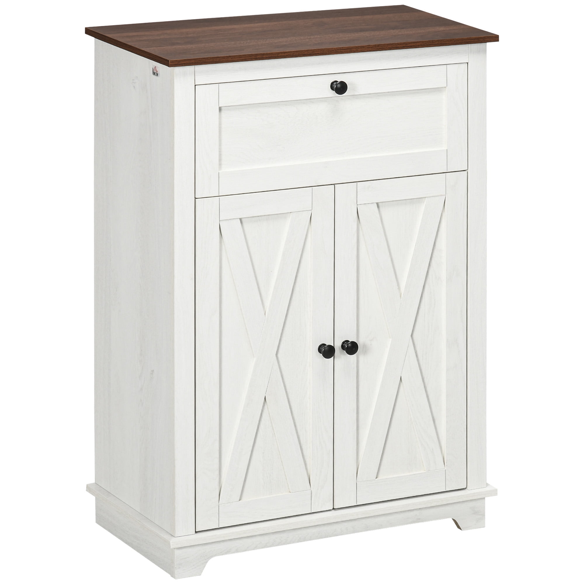 HOMCOM Farmhouse Storage Cabinet, Sideboard with Double Doors, Drawer, and Adjustable Shelf for Kitchen, Bedroom, Living Room, White
