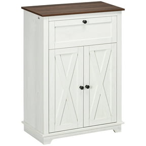 HOMCOM Farmhouse Storage Cabinet, Sideboard with Double Doors, Drawer, and Adjustable Shelf for Kitchen, Bedroom, Living Room, White