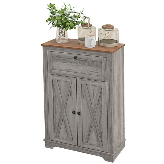 HOMCOM Farmhouse Storage Cabinet with Drawer and Doors, Gray