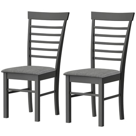 HOMCOM Farmhouse Wooden Dining Chairs Set of 2, Black and Gray