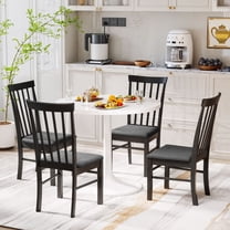 HOMCOM Wooden Dining Chairs Set of 4, Farmhouse Upholstered Kitchen Chairs with Rubber Wood Frame for Living Room, Dining Room, Black and Gray