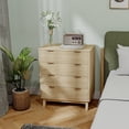 thumbnail image 1 of HOMCOM Fluted Dresser for Bedroom with 4 Drawers, Chest of Drawers with Gold Finger Pulls and 4 Wood Legs, Natural Wood, 1 of 9