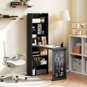 HOMCOM Fold-Out Wall Mounted Computer Desk with Storage Shelves, Convertible Folding Writing Desk Cabinet with Chalkboard, Adjustable Shelf, Space-Saving Home Office Desk, Black