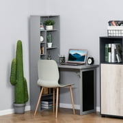 HOMCOM Fold-out Convertible Writing Table Wall Mount Desk Cabinet with Blackboard and Side Shelf Multi-Function for Home Office, Charcoal Gray