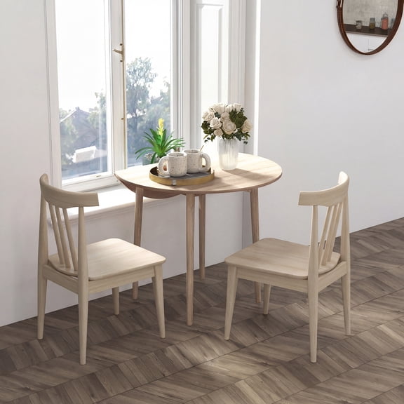 HOMCOM Round Drop Leaf Dining Table, Folding Kitchen Table for 2-4 People with Pine Wood Legs, Space-Saving Small Dining Table, Oak