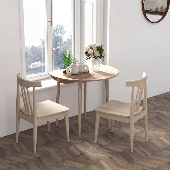 HOMCOM Round Drop Leaf Dining Table, Foldable with 2 Side Leaves, Pine Wood Legs, 35" Dia., Oak