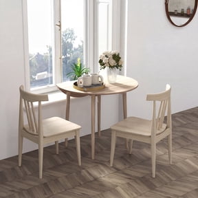 HOMCOM Round Drop Leaf Dining Table, Foldable with 2 Side Leaves, Pine Wood Legs, 35" Dia., Oak