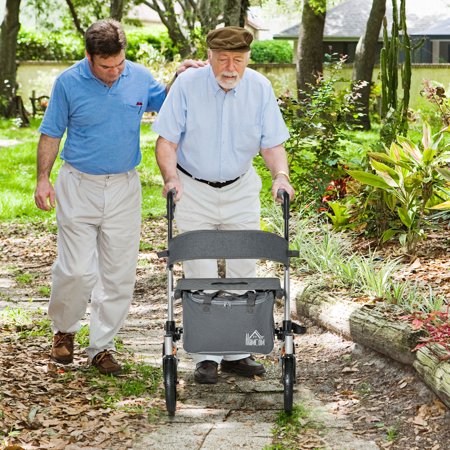 HOMCOM Folding Adjustable Aluminum Rollator Walker with 10'' Wheels Gray