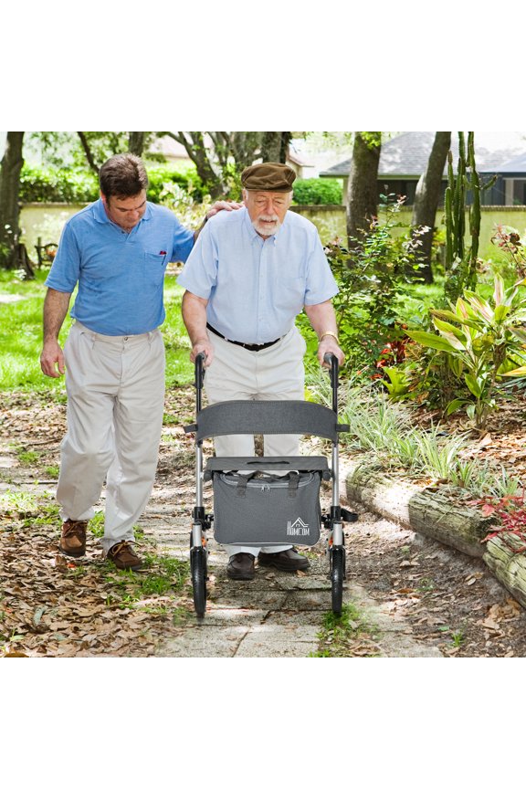 Folding Adjustable Aluminum Rollator Walker with 10'' Wheels Gray