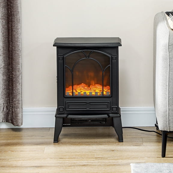 HOMCOM Free standing Electric Fireplace Stove, Fireplace Heater with Realistic Flame Effect, Overheat Safety Protection, 725W/1450W, Black
