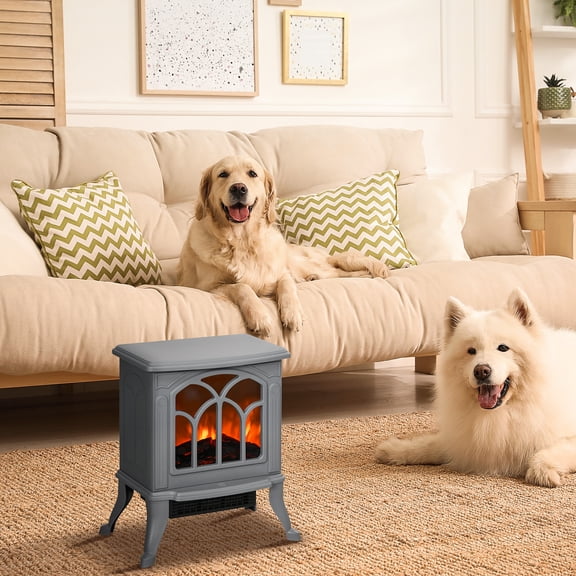 HOMCOM Freestanding Electric Fireplace, Space Heater with Realistic Flame Effect and Overheat Protection, 750W/1500W, Gray