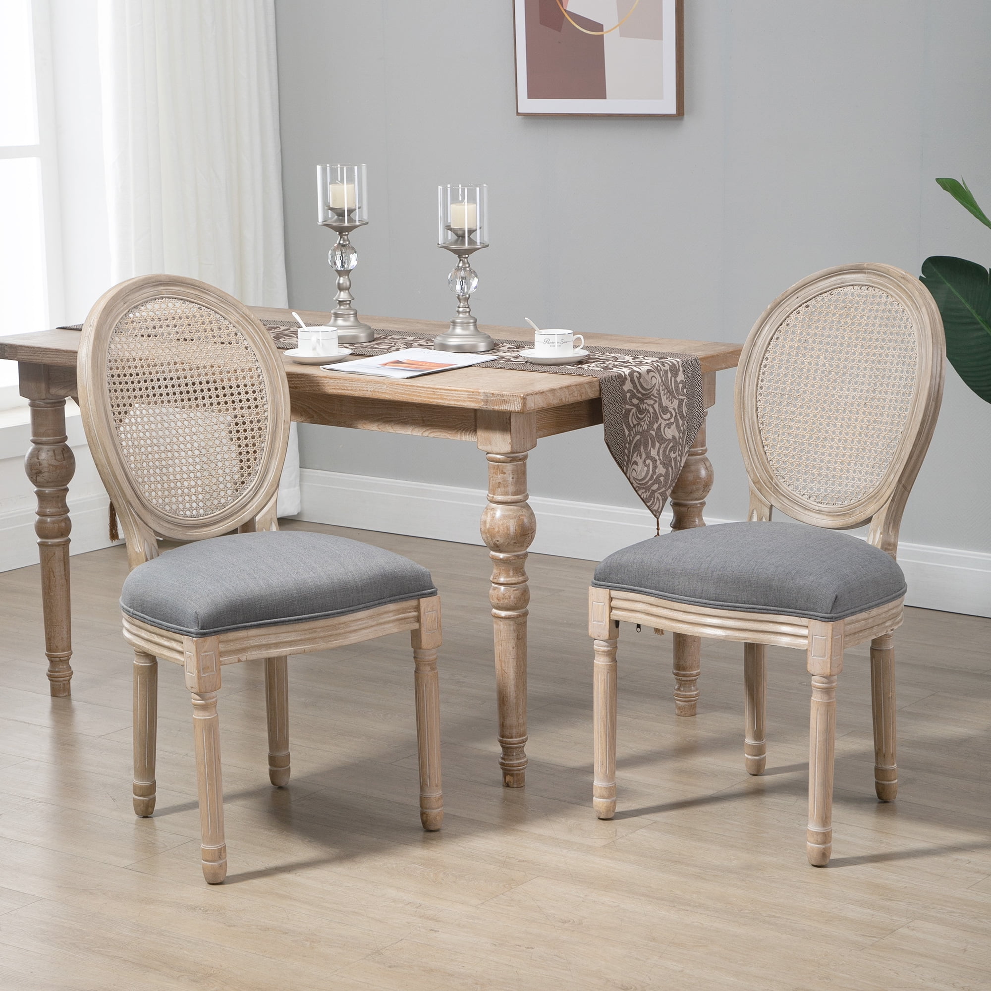 HOMCOM Set of 2 French Style Upholstered Dining Chairs Kitchen Dining Room Gray Walmart