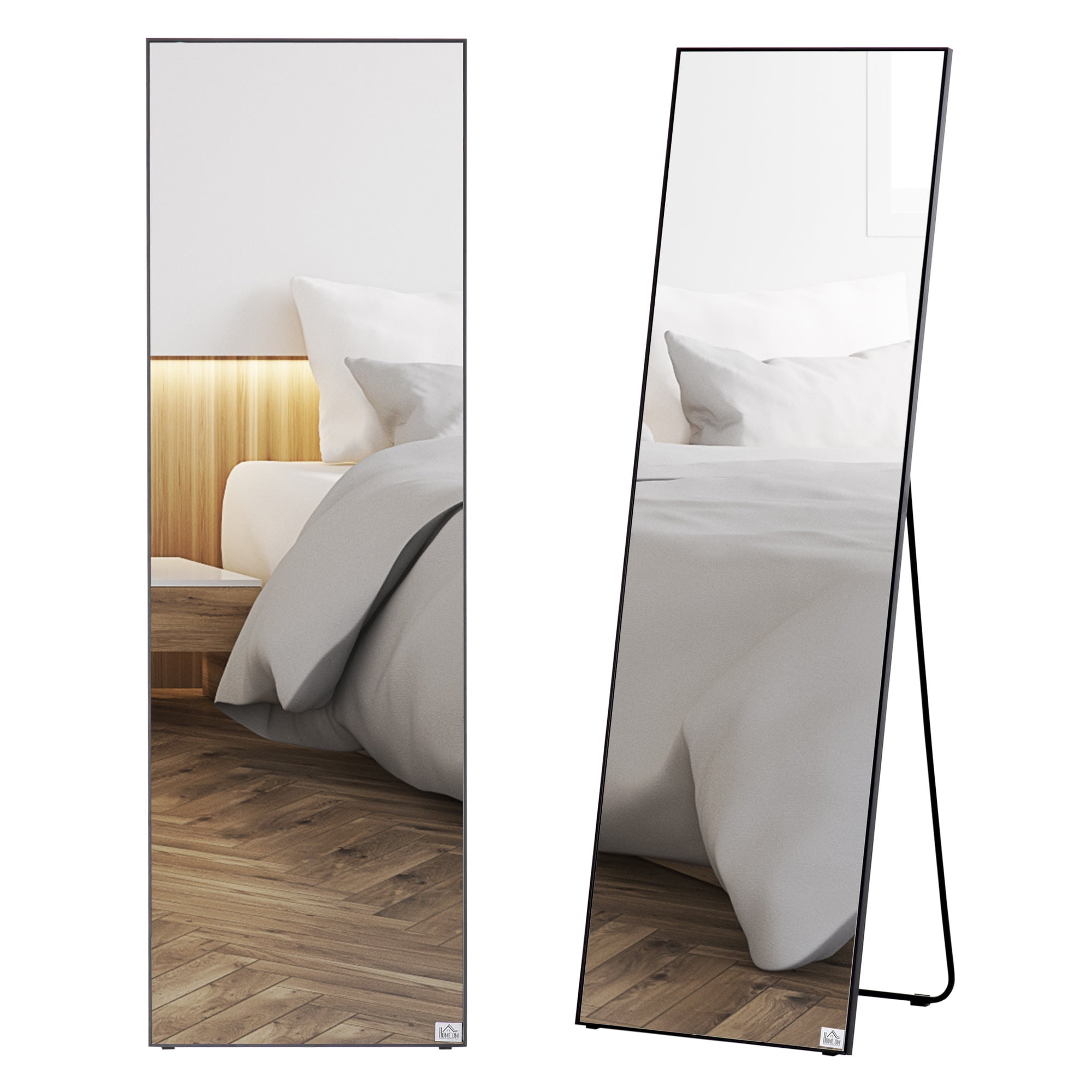 HOMCOM Full Length Glass Mirror, Freestanding or Wall Mounted Dress Mirror for Bedroom, Living Room, Bathroom, Black
