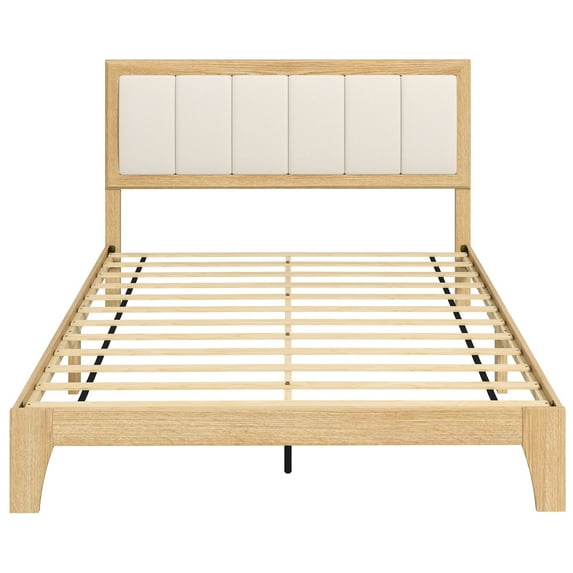 HOMCOM Full Size Bed Frame with Headboard Full Platform Bed Frame Oak