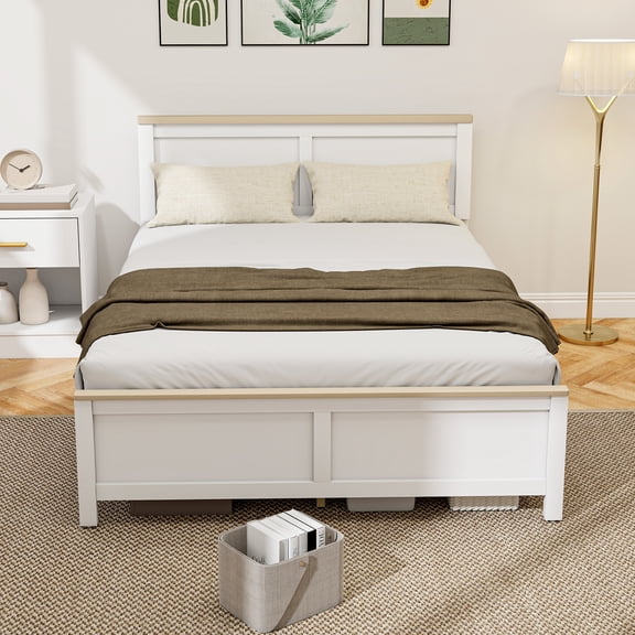 HOMCOM Full Size Bed Frame with Headboard and Footboard, Full Platform Bed Frame with Wooden Slats, No Box Spring Needed, Easy Assembly, White