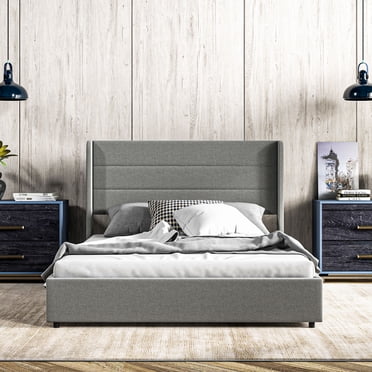 VANACC King Size Wood Floating Bed Frame with Headboard & LED Light ...