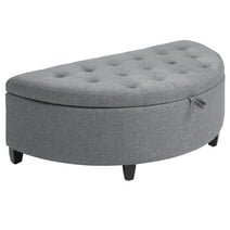 HOMCOM Half Moon Storage Ottoman, Upholstered End of Bed Bench with Lift Lid and Wood Legs, Button Tufted Storage Bench for Living Room, Entryway or Bedroom, Gray