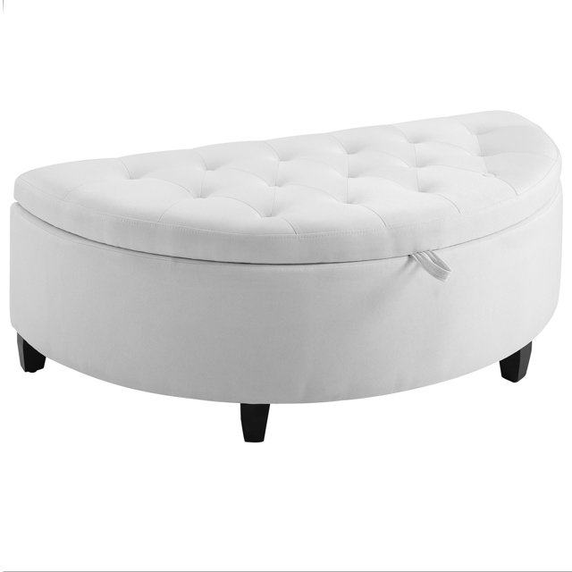 Half Moon Storage Ottoman, Upholstered End of Bed Bench with