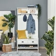 thumbnail image 1 of HOMCOM Coat Rack and Bench Hall Tree Organizer with 4 Hooks, 2 Drawers with Padded Seat Cushions for Entryway, White, 1 of 9