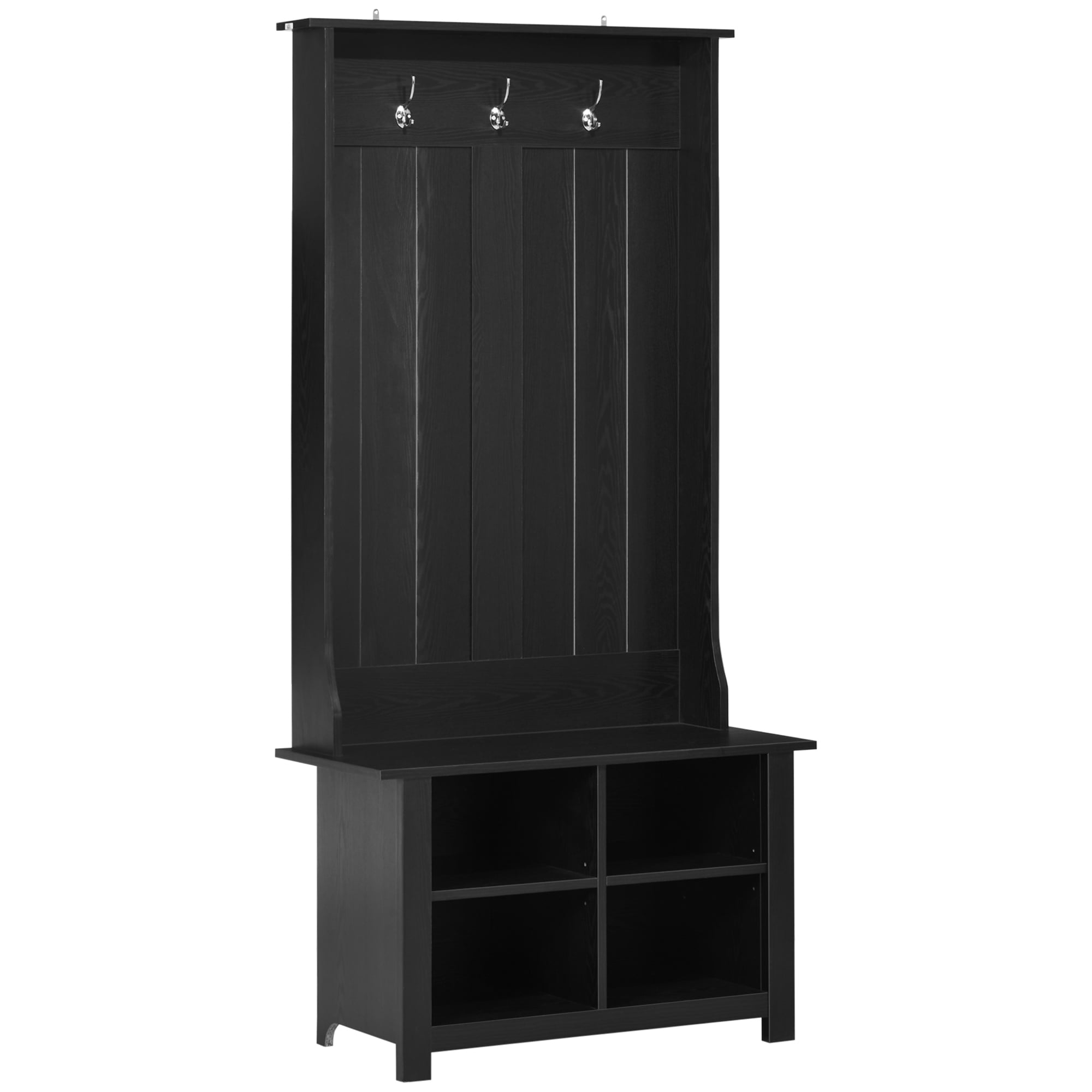 Hall Tree W/ Shoe Storage Bench Entryway Coat Rack Bench Black