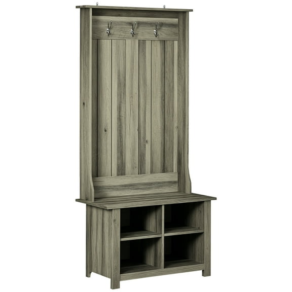 HOMCOM Hall Tree W/ Shoe Storage Bench Entryway Coat Rack Bench, Grey