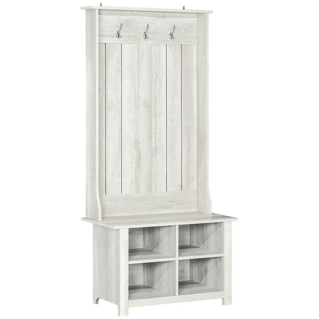 Hall Tree W/ Shoe Storage Bench Entryway Coat Rack Bench, White