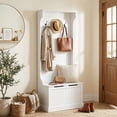 thumbnail image 1 of HOMCOM 3-In-1 Entryway Hall Tree with Storage Bench, Coat Rack with Four Hooks, and Shoe Storage, White, 1 of 10