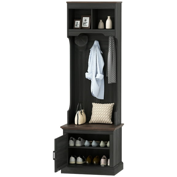 HOMCOM Hall Tree with Shoe Storage, Coat Rack with Shoe Bench, Black