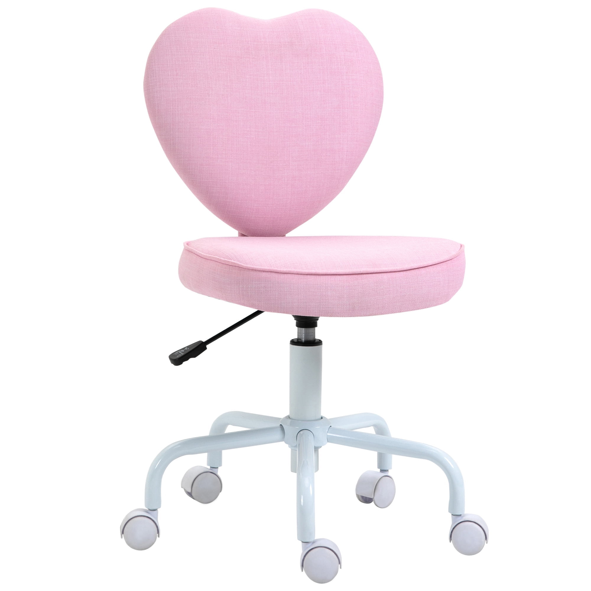 Pink Heart-Shaped Armless Swivel Office Chair with Adjustable Height